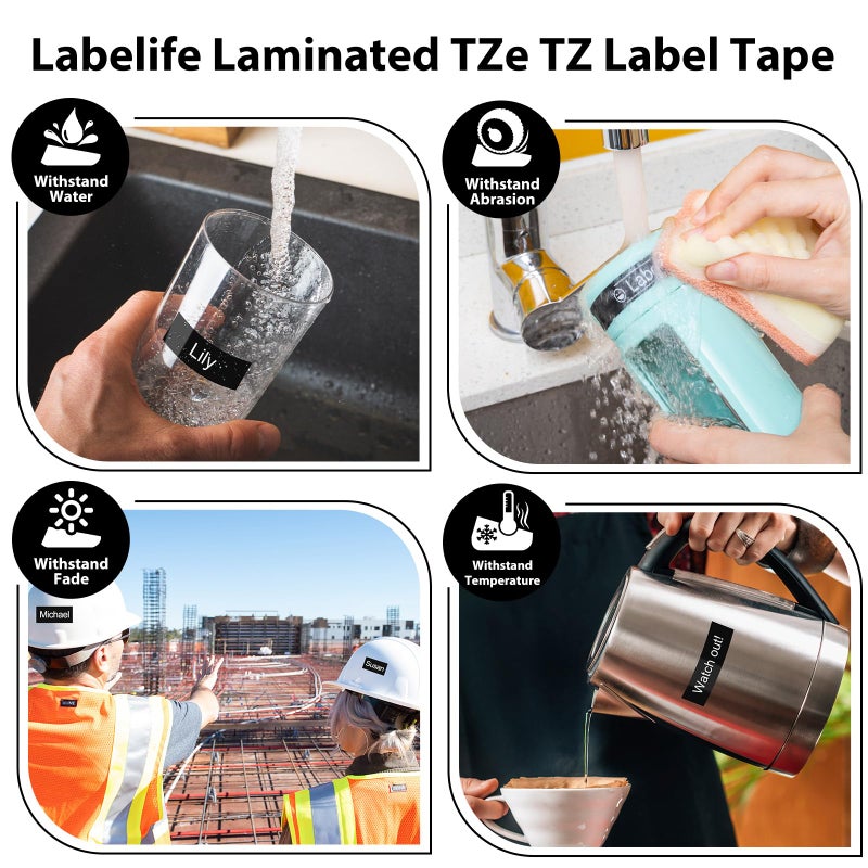 Labelife Label Maker Tape Black Replacement for Brother TZe-335 TZe335 P Touch Label Tape White on Black TZe TZ 12mm 0.47 Laminated for Brother PT-D210 PT-D220 PT-H110 PT-D400 PT-D600, 4-Pack - Image 5